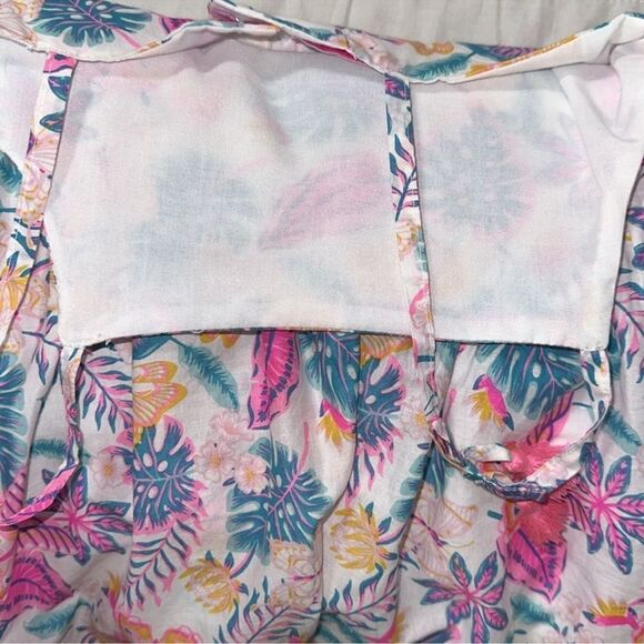 Tommy Bahama 7 White Fuchsia Teal Blue Gold Floral Tropical Cotton Dress - Picture 14 of 14